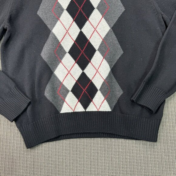 David Taylor mens Argyle Sweater L/G pull over crew neck Black/Grey/Red pattern - Picture 8 of 9